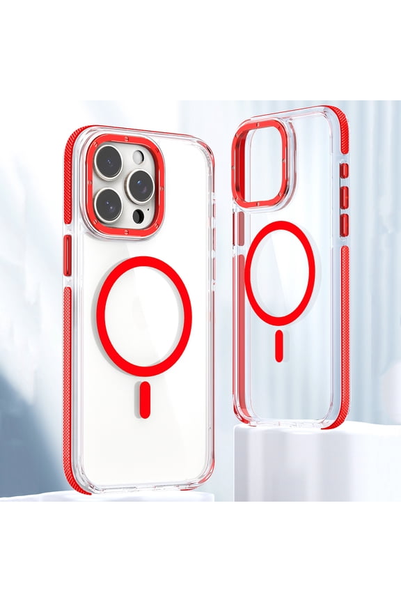 for iPhone 15 Plus Transparent Case, Compatible with MagSafe Charging, Colored Bumper, Enhanced Screen & Camera Protection, Shockproof Clear Slim Phone Case for iPhone 15 Plus,Red