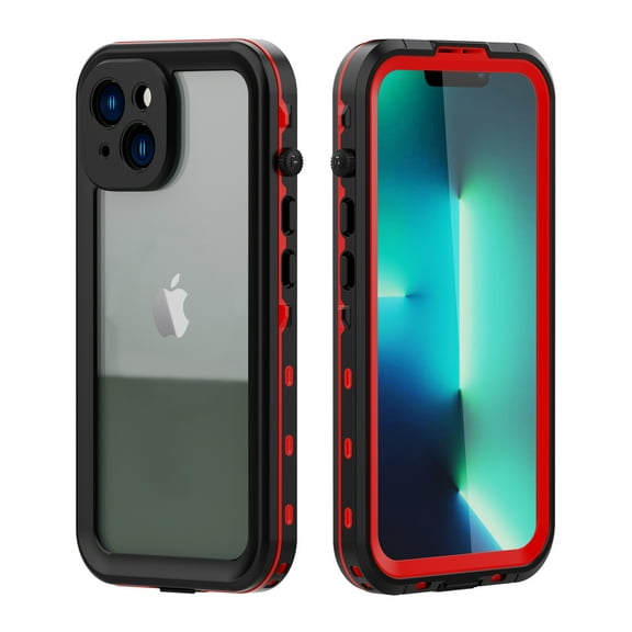 Feishell for iPhone 15 Plus Waterproof Case Built-in Screen Protector Clear Water Proof Shockproof Dustproof Snowproof Full Body Rugged Transparent Underwater Phone Case,Red