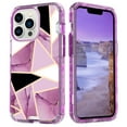 thumbnail image 1 of Feishell for iPhone 15 Pro Case,Cute Marble Pattern 3 in 1 Shockproof Slim Hybrid Protective Cover for Women Girls Hard PC Soft TPU Bumper Three Layer Drop Protection Anti-scratch Phone Case,O, 1 of 6