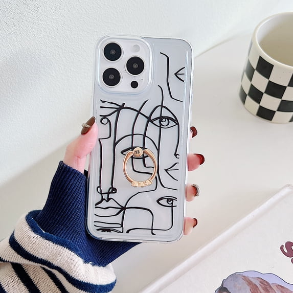 Feishell for iPhone 15 Pro Case with Diamond Ring Kickstand, Cute Leopard / Cow Print / Lines Pattern Soft TPU Shockproof Protective Lightweight Slim Phone Case for iPhone 15 Pro,F