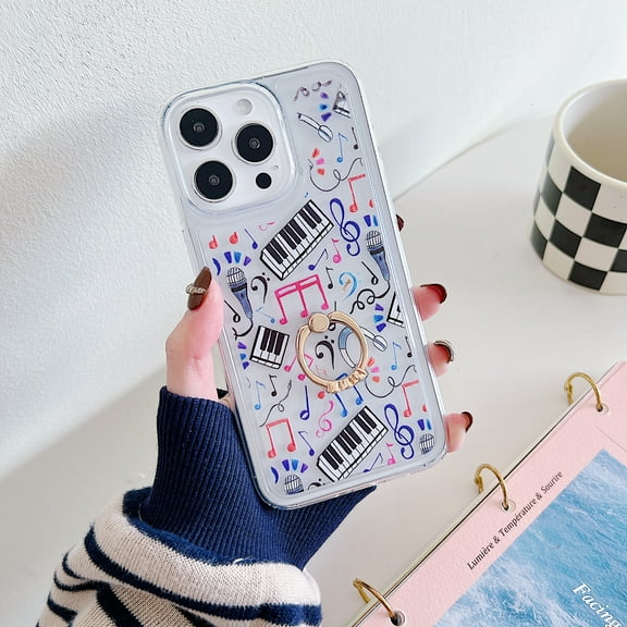 Feishell for iPhone 15 Pro Case with Diamond Ring Kickstand, Cute Leopard / Cow Print / Lines Pattern Soft TPU Shockproof Protective Lightweight Slim Phone Case for iPhone 15 Pro,E