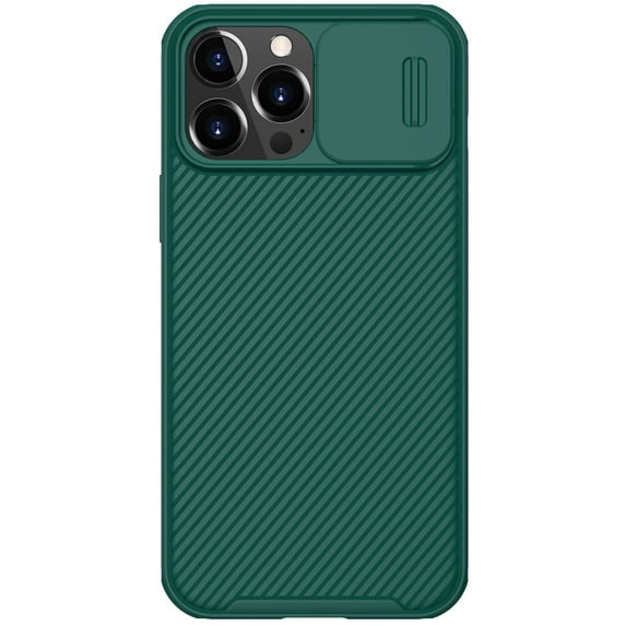 Feishell for iPhone 15 Pro Case with Slide Camera Lens Protection Cover, Armor TPU Bumper Tough PC Cover, Shockproof Protective Classic Texture Non-Slip Slim Phone Case,Darkgreen
