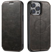 Feishell for iPhone 15 Pro Max Case, Wallet Case [Compatible with MagSafe] Magnetic Leather Flip Folio Cover Kickstand and Cash Credit Card Holder Men Women for Apple iPhone 15 Pro Max,Black