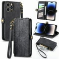 thumbnail image 1 of Feishell for iPhone 15 Pro Max Case Wallet, Retro High Quality Zipper Pouch PU Leather Strap Flip Case with Magnetic Closure,[RFID Blocking] Card Holder Kickstand For iPhone 15 Pro Max, Black, 1 of 12