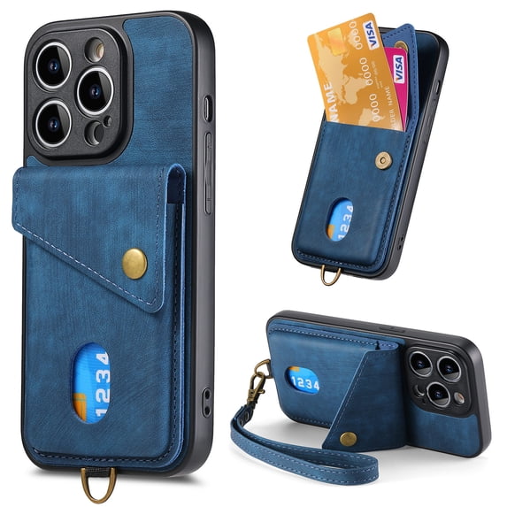 Feishell for iPhone 15 Pro Max, Wallet Case with Card Holder Leather Card Slots Kickstand Shockproof RFID Blocking Magnetic Clasp Protective Cover for Women Men For iPhone 15 Pro Max, Blue