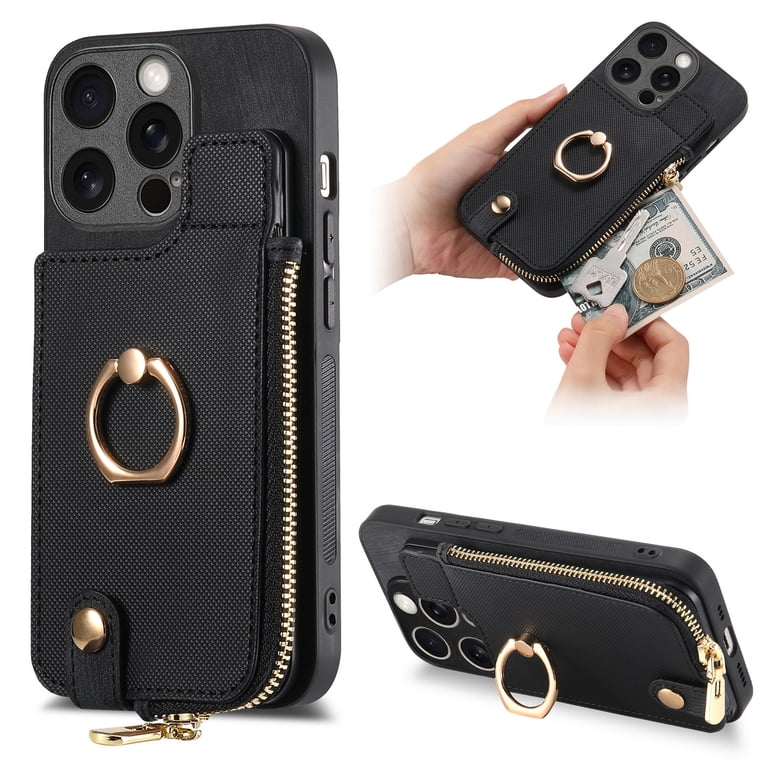Feishell for iPhone 15 Pro Max Wallet Case, Zipper Purse with 360 Rotatable Ring Kickstand, Premium PU Leather Shockproof Magnetic Buckle Credit Card Feishell for iPhone 15 Pro Max Wallet Case, Zipper Purse with 360 Rotatable Ring Kickstand, Premium PU Leather Shockproof Magnetic Buckle Credit Card