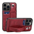 thumbnail image 1 of Feishell for iPhone 15 Pro Wallet Case with Card Credit Slot, Hand Wrist Strap Loop Holder Kickstand, Ring Holder PU Leather Camera Protection Shockproof Solid Color Cover, Red, 1 of 9