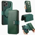thumbnail image 1 of Feishell For iPhone 15 Pro Wallet [Support Magsafe Charger] Magnetic Detachable Flip Leather Phone Case with Card Slots[RFID Blocking], Zipper Bag, Kick-Stand For iPhone 15 Pro, Green, 1 of 13