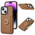 thumbnail image 1 of Feishell for iPhone 15 Wallet Case with Card Holder, 360°Rotation Ring Holder Kickstand, Premium PU Leather RFID Blocking Card Pocket Protective Cover For iPhone 15, Brown, 1 of 10
