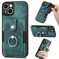 thumbnail image 1 of Feishell for iPhone 15 Wallet Case with Elastic Card Holder,Premium PU Leather Shockproof TPU Bumper 360° Rotation Finger Ring Holder Kickstand Anti-Scratch Protective Phone Case,Green, 1 of 9