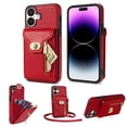 thumbnail image 1 of Feishell for iPhone 16 Crossbody Zipper Wallet Phone Case,Premium PU Leather Kickstand Metal Buckle Credit Card Slots Shockproof Purse Phone Case with Detachable Shoulder Strap,Red, 1 of 7