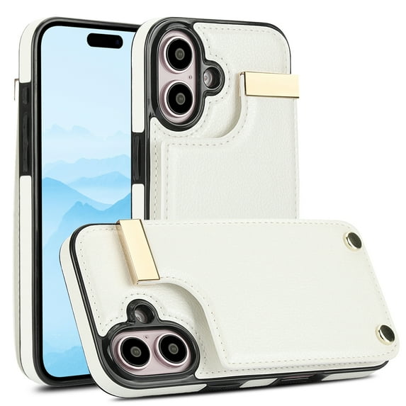 Feishell for iPhone 16 Plus Back Wallet Case with Back Accordion Folding Card Holder,Shockproof Premium PU Leather Button RFID Blocking Card Slots Anti-Scratch Phone Case,White
