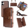 thumbnail image 1 of Feishell for iPhone 16 Plus Crossbody Wallet Case,PU Leather Lager Capacity Detachable Cover Magnetic Buckle Card Slots Zipper Pocket Stand Phone Case with Adjustable Shoulder Strap,Brown, 1 of 8