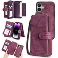 thumbnail image 1 of Feishell for iPhone 16 Plus Multi-Function Wallet Case, with Wrist Strap, Premium PU Leather 2 in 1 Magnetic Detachable Purse 14 Card Holder Slots Zipper Pocket Phone Case for Women Men,Winered, 1 of 8