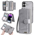 thumbnail image 1 of Feishell for iPhone 16 Plus Multi-Function Wallet Case, with Wrist Strap, Premium PU Leather 2 in 1 Magnetic Detachable Purse 14 Card Holder Slots Zipper Pocket Phone Case for Women Men,Gray, 1 of 8