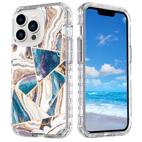 Feishell for iPhone 16 Pro Case,Cute Marble Pattern 3 in 1 Shockproof Slim Hybrid Protective Cover for Women Girls Hard PC Soft TPU Bumper Three Layer Drop Protection Anti-scratch Phone Case,M