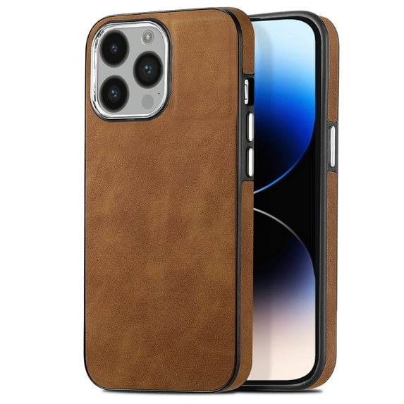 Feishell for iPhone 16 Pro Case with Hidden SIM Card Slots & Paper Clips Holder, Premium PU Leather TPU Shockproof Slim Cover with Plating Buttons for iPhone 16 Pro, Brown
