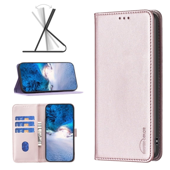Feishell for iPhone 16 Pro Flip Wallet Case with ID Credit Card Slots,Shockproof Premium PU Leather Magnetic Closure Folio Flip Kickstand Slim Wallet Phone Case for Women Men,Gold