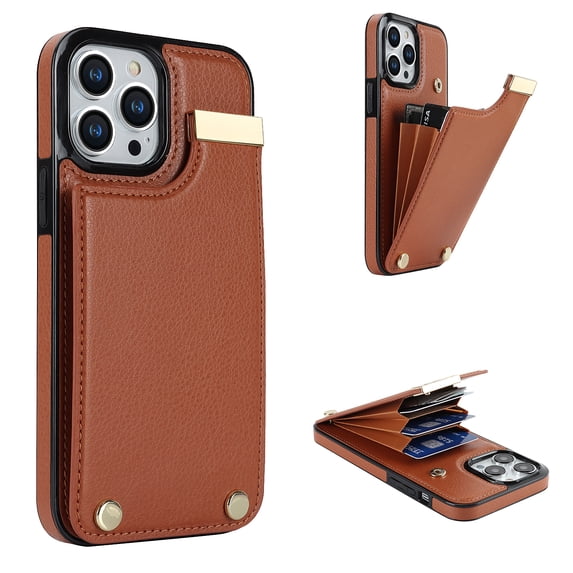 Feishell for iPhone 16 Pro Max Back Wallet Case with Back Accordion Folding Card Holder,Shockproof Premium PU Leather Button RFID Blocking Card Slots Anti-Scratch Phone Case,Brown