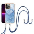 thumbnail image 1 of Feishell for iPhone 16 Pro Max Case with Detachable Crossbody Strap, Fashion Marble Pattern Glossy Cover for Women Girls, Slim Fit Anti-Scratch Phone Case for iPhone 16 Pro Max,Blue, 1 of 7