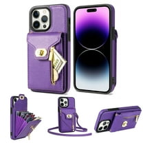 Feishell for iPhone 16 Pro Max Crossbody Zipper Wallet Phone Case,Premium PU Leather Kickstand Metal Buckle Credit Card Slots Shockproof Purse Phone Case with Detachable Shoulder Strap,Purple