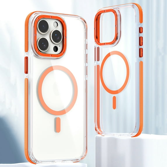 Feishell for iPhone 16 Pro Max Transparent Case, Compatible with MagSafe Charging, Colored Bumper, Enhanced Screen & Camera Protection, Shockproof Clear Slim Phone Case for iPhone 16 Pro Max,Orange