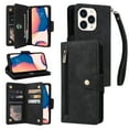 thumbnail image 1 of Feishell for iPhone 16 Pro Max Wallet Case with Wrist Strap,Premium PU Leather Zipper Pocket Magnetic Buckle Folio Flip ID Credit Card Slots Shockproof Kickstand Phone Case for Women Men,Black, 1 of 9