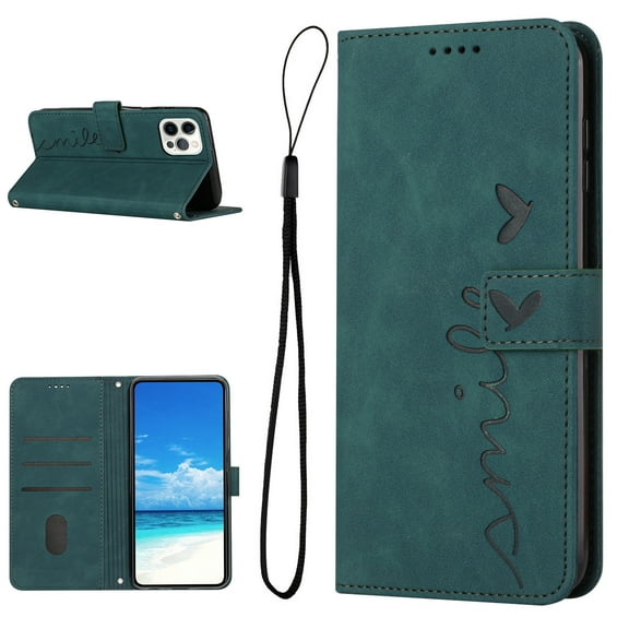 Feishell for iPhone 16 Pro Max Wallet Case,for Women Men,Love Heart Pattern Embossed Plain PU Leather Magnetic Clasp Credit Card Slots Folio Flip Kickstand Phone Cover,Green