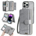 thumbnail image 1 of Feishell for iPhone 16 Pro Multi-Function Wallet Case, with Wrist Strap, Premium PU Leather 2 in 1 Magnetic Detachable Purse 14 Card Holder Slots Zipper Pocket Phone Case for Women Men,Gray, 1 of 8