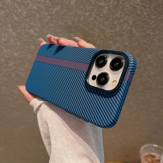 Feishell for iPhone 16 Pro Slim Case with Carbon Fiber Texture Shockproof Protectiive Lightweight Fashion Hard PC Ultra Thin Anti-Scratch Back Phone Case for Women Men - Navyblue