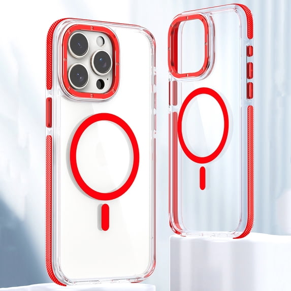 Feishell for iPhone 16 Transparent Case, Compatible with MagSafe Charging, Colored Bumper, Enhanced Screen & Camera Protection, Shockproof Clear Slim Phone Case for iPhone 16,Red