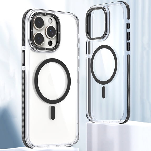 Feishell for iPhone 16 Transparent Case, Compatible with MagSafe Charging, Colored Bumper, Enhanced Screen & Camera Protection, Shockproof Clear Slim Phone Case for iPhone 16,Black