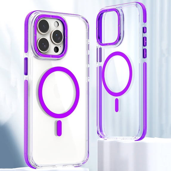 Feishell for iPhone 16 Transparent Case, Compatible with MagSafe Charging, Colored Bumper, Enhanced Screen & Camera Protection, Shockproof Clear Slim Phone Case for iPhone 16,Purple