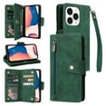 thumbnail image 1 of Feishell for iPhone 16 Wallet Case with Wrist Strap,Premium PU Leather Zipper Pocket Magnetic Buckle Folio Flip ID Credit Card Slots Shockproof Kickstand Phone Case for Women Men,Green, 1 of 9