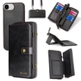 thumbnail image 1 of Feishell for iPhone 16e Crossbody Wallet Case,PU Leather Lager Capacity Detachable Cover Magnetic Buckle Card Slots Zipper Pocket Stand Phone Case with Adjustable Shoulder Strap,Black, 1 of 8