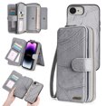 thumbnail image 1 of Feishell for iPhone 16e Multi-Function Wallet Case, with Wrist Strap, Premium PU Leather 2 in 1 Magnetic Detachable Purse 14 Card Holder Slots Zipper Pocket Phone Case for Women Men,Gray, 1 of 8