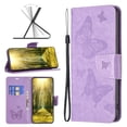 thumbnail image 1 of Feishell iPhone 7 / 8 / SE 2020 / SE 2022 Case Butterfly Embossed Pattern Premium Leather Wallet Cover Flip Stand Card Slots Holder Magnetic with Wrist Strap Case, Purple, 1 of 7