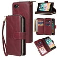 thumbnail image 1 of Feishell for iPhone 7 / 8 / SE 2020 / SE 2022 Wallet Case for Women Men,Premium PU Leather Magnetic Clasp Zipper 9 Card Slots Folio Flip Holder Shockproof Purse Phone Case with Wrist Strap,Winered, 1 of 8