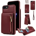 thumbnail image 1 of Feishell for iPhone 7/8/SE 2020/SE 2022 Crossbody Wallet Phone Case with Hand Strap & Shoulder Strap,Premium PU Leather RFID Blocking Card Slots Zipper Pocket Back Purse Kickstand Phone Case,Winered, 1 of 12