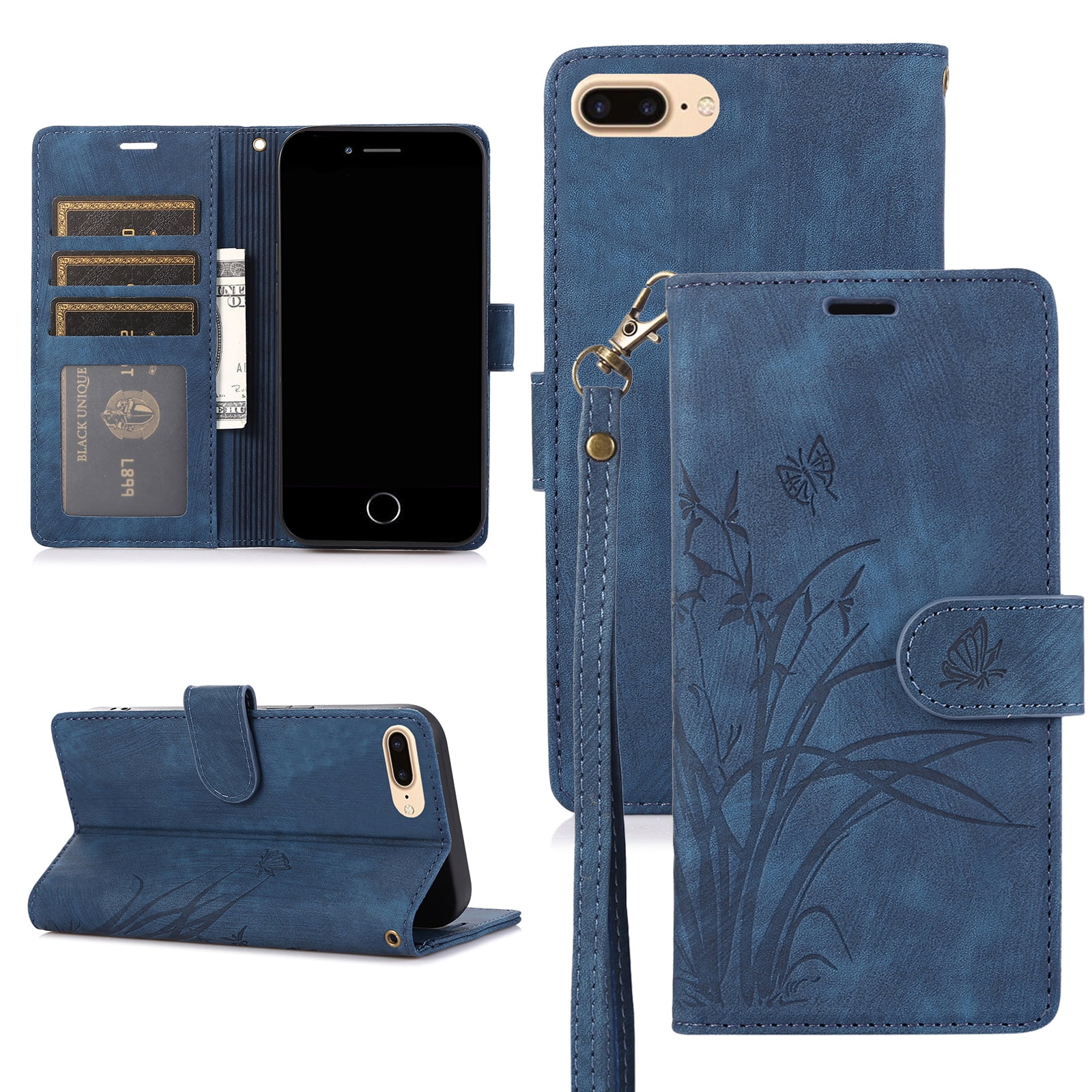 Feishell for iPhone Plus/8 Plus Wallet Case with Wrist Strap