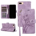 thumbnail image 1 of Feishell for iPhone 7 Plus/8 Plus Wallet Case with Wrist Strap, [Butterflies & Orchid Embossed] Premium PU Leather Magnetic Clasp Cover with Card Slots Kickstand Flip Phone Case for Women Men,Purple, 1 of 7