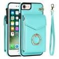 thumbnail image 1 of Feishell for iPhone 7 / iPhone 8 / iPhone SE 2020/2022 Wallet Case, RFID Blocking Card Slots Magnetic Case Glossy PU Leather Finger Ring Holder Kickstand Wrist Strap Handbag Cover,Mint, 1 of 9