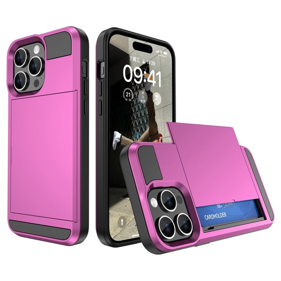 Feishell for iPhone 7/iPhone 8/iPhone SE 2020/iPhone SE 2022 Case with Card Holder, Dual Layer Shockproof Hidden Sliding Card Slot Wallet Anti-Scratch Hard Shell Back Cover Slim Phone Case,Pink