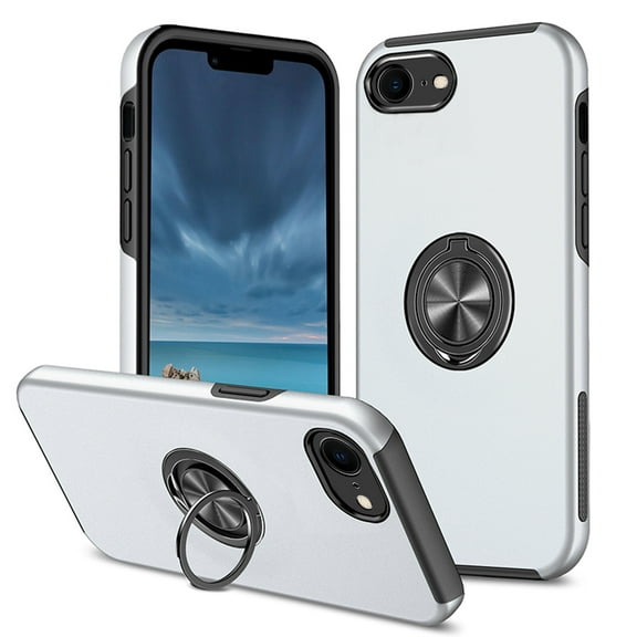 Feishell for iPhone 8 Plus / 7 Plus Case, 360° Rotatable Ring Holder Kickstand Dual Layer Military-Grade Drop Tested Protection Support Car Holder Mount Magnetic Absorbing Bumper Phone Case, Silver