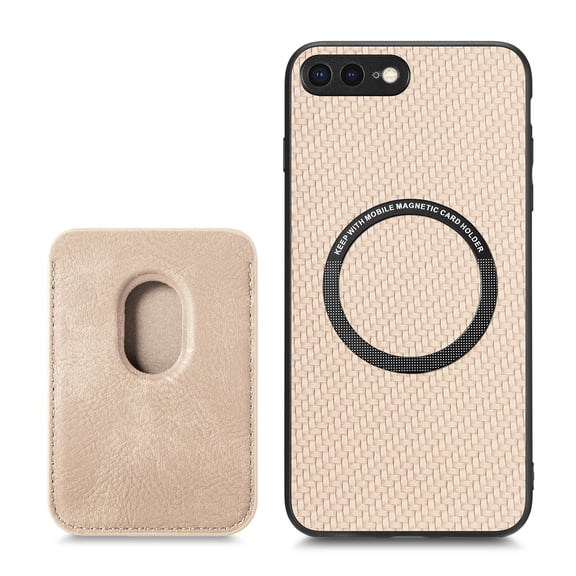 Feishell for iPhone 8 Plus/iPhone 7 Plus Carbon Fibre Texture PU Leather Phone Case with Removable Card Pocket,Compatible with MagSafe,Shockproof Luxury Magnetic Anti-Scratch Slim Phone Case,Khaki