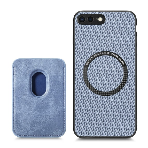 Feishell for iPhone 8 Plus/iPhone 7 Plus Carbon Fibre Texture PU Leather Phone Case with Removable Card Pocket,Compatible with MagSafe,Shockproof Luxury Magnetic Anti-Scratch Slim Phone Case,Blue