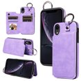 thumbnail image 1 of Feishell for iPhone XR Back Flip Wallet Case with ID Credit Card Slots & Metal Ring, Premium PU Leather Shockproof Magnetic Buckle Flip Kickstand Phone Case for Women Men,Purple, 1 of 10