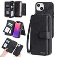 thumbnail image 1 of Feishell for iPhone XR Multi-Function Wallet Case, with Wrist Strap, Premium PU Leather 2 in 1 Magnetic Detachable Purse 14 Card Holder Slots Zipper Pocket Phone Case for Women Men,Black, 1 of 8