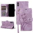 thumbnail image 1 of Feishell for iPhone XS Max Wallet Case with Wrist Strap, [Butterflies & Orchid Embossed] Premium PU Leather Magnetic Clasp Case Cover with Card Slots Kickstand Flip Phone Case for Women Men,Purple, 1 of 7