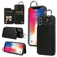 thumbnail image 1 of Feishell for iPhone XS/X Back Flip Wallet Case with ID Credit Card Slots & Metal Ring, Premium PU Leather Shockproof Magnetic Buckle Flip Kickstand Phone Case for Women Men,Black, 1 of 10